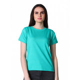Green cotton-blend women's t-shirt, solid round neck half sleeve design