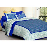 Blue cotton printed queen size bedsheet with 2 pillow covers, 90x100 inch thread count 160 for bedroom decor