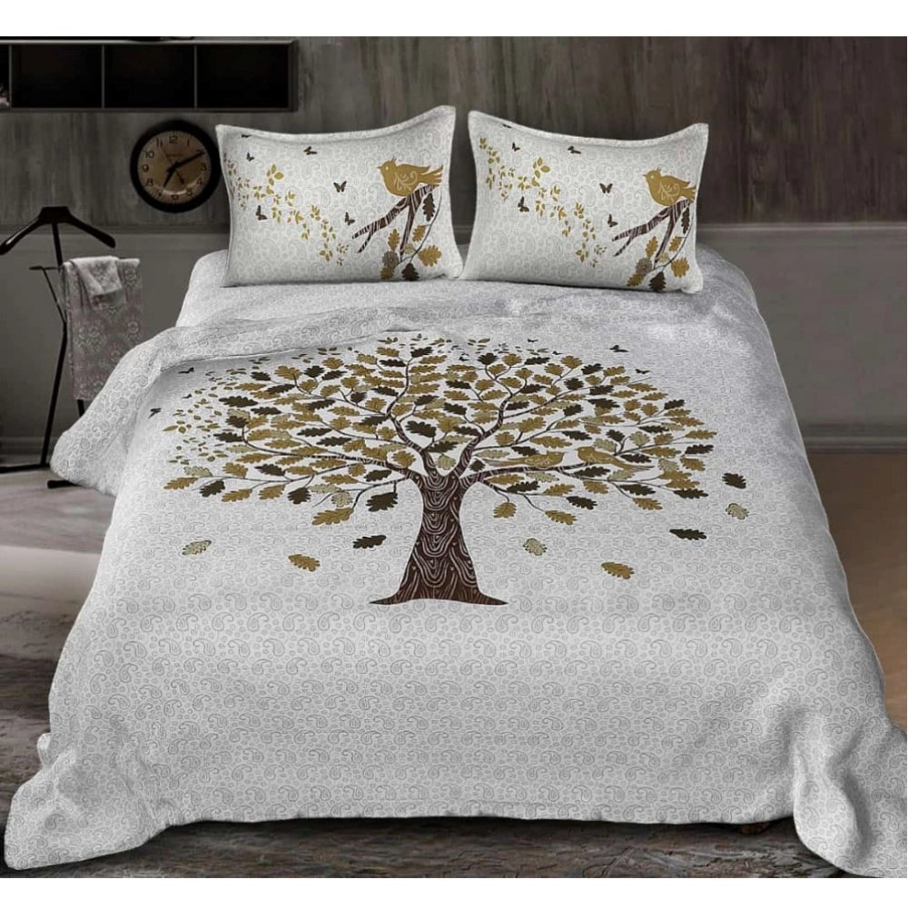 White cotton printed queen size bedsheet with two pillow covers (90x100 inch), featuring vibrant pattern design on luxurious fabric