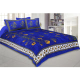 Blue cotton printed queen size bedsheet with 2 pillow covers (90x100 inch) - high-quality, comfortable bedroom essentials for a cozy sleep environment