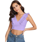 Purple polyester solid sleeveless top with shoulder straps for women's casual wear