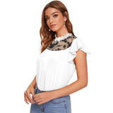 White polyester cap sleeve sweetheart neck top, solid design for women's fashion