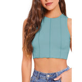 Pista polyester solid sleeveless round neck top for women, versatile casual wear