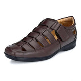 Brown faux leather casual sandal with solid pattern and Velcro closure for men's comfort, TPR sole type