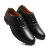 Black faux leather casual lace-up formal shoes for men, solid pattern on TPR sole