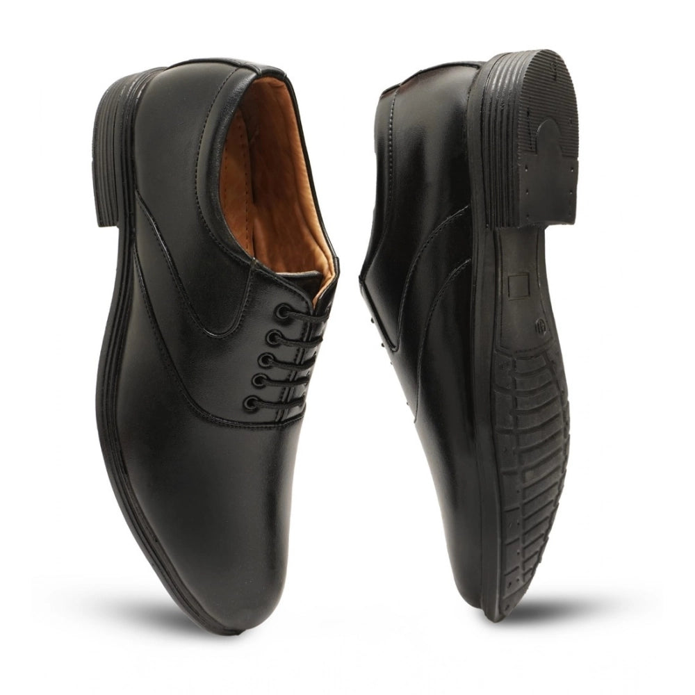 Black faux leather formal shoes for men - Solid lace-up design with TPR sole
