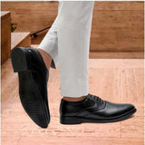 Black faux leather casual formal shoes - solid lace-up design for men