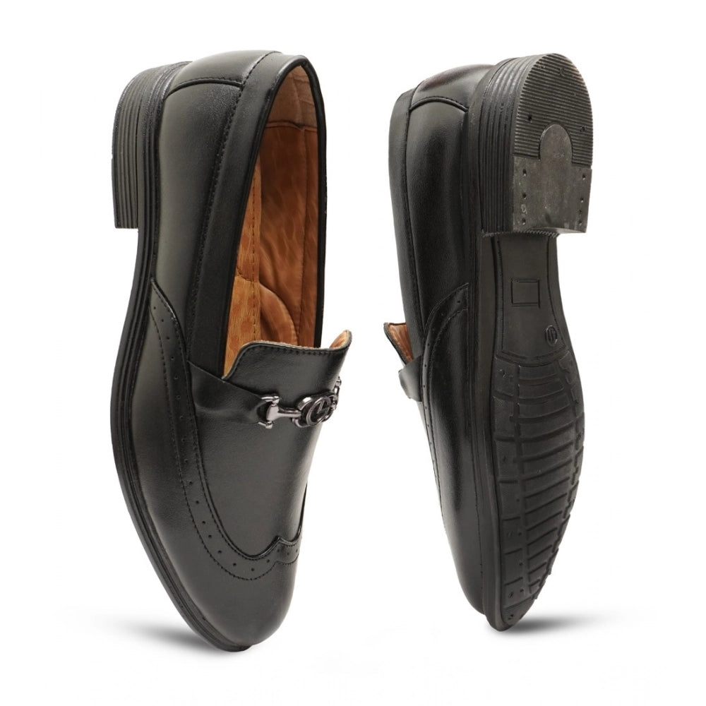 Black faux leather casual slip-ons for men's formal footwear