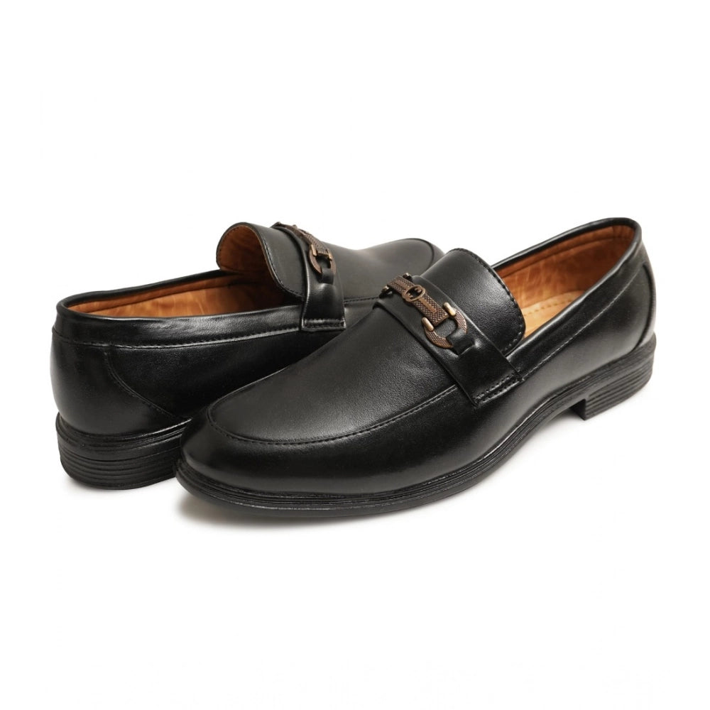 Black faux leather casual slip-ons - men's formal shoes (solid design)