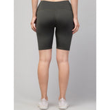 Women's Polyester Solid Above Knee High-Rise Shorts (Green)