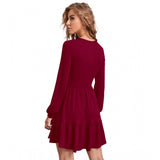 Women's Knitting stretchable Solid Round Neck Full Sleeve Dress (Maroon)