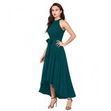 Women's Polyster Solid Halter Neck Sleeveless Dress (Morpichh)