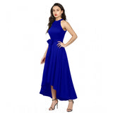 Women's Polyster Solid Halter Neck Sleeveless Dress (Royal Blue)