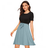 Women's Knitting stretchable Solid Round Neck Cap Sleeve Dress (Pista)