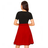 Red knitting stretchable solid round neck cap sleeve dress for women's fashion