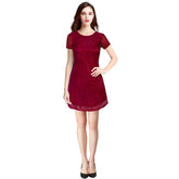 Maroon Rasal solid round neck cap sleeve dress for women