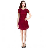 Maroon Rasal solid round neck cap sleeve dress for women