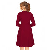 Women's Knitting stretchable Solid Round Neck Full Sleeve Dress (Maroon)