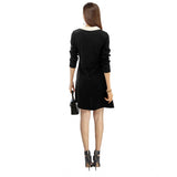 Black polyester solid collar 3/4th dress for women, knee length