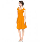 Women's Polyester Solid V Neck Cap Sleeve off Shoulder Dress (Yellow)