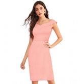 Peach knitting stretchable solid round neck sleeveless knee-length dress for women