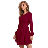Maroon knitting stretchable solid round neck full sleeve dress, ideal for cozy fall outfits