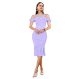 Women's Knitting stretchable Solid Round Neck Sleeveless Dress (Purple)
