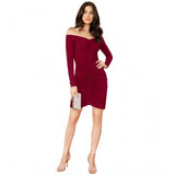 Maroon knitting dress, stretchable V-neck, full sleeve, knee length for women's fashion