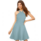 Pista knitting stretch dress, sleeveless halter neck style for women