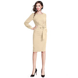 Women's Knitting stretchable Solid Round Neck Full Sleeve Dress (Beige )