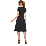 Women's Knitting stretchable Solid Round Neck Cap Sleeve Dress (Black)