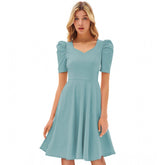 Pista knitting stretch dress, solid V-neck cap sleeve with knee length