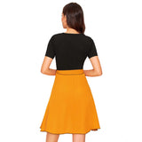 Yellow knitting strachable solid round neck cap sleeve dress, women's knee-length clothing with knitted fabric
