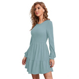 Women's Knitting stretchable Solid Round Neck Full Sleeve Dress (Pista)