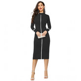 Black knitting stretch dress, solid round neck full sleeve on mannequin