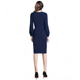 Women's Knitting stretchable Solid Round Neck Full Sleeve Dress (Blue)