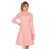 Peach knitting stretchable round neck full sleeve dress for women, comfortable and stylish clothing for casual wear
