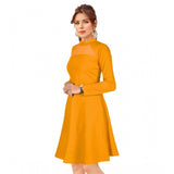 Yellow knitting stretch dress, solid round neck full sleeve on hanger