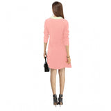 Peach polyester solid collar 3/4th dress for women, knee-length fashionable attire