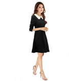 Women's Polyester Solid Collar 3-4th Dress (Black)