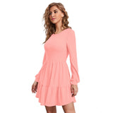 Women's Knitting stretchable Solid Round Neck Full Sleeve Dress (Peach)