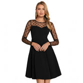 Black knitting stretch dress, solid round neck full sleeve for women's fashion
