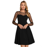 Women's Knitting stretchable Solid Round Neck Full Sleeve Dress (Black)