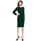 Women's Knitting stretchable Solid Round Neck Full Sleeve Dress (Green)