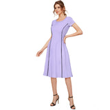 Women's Knitting stretchable Solid Round Neck Cap Sleeve Dress (Purple)