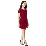 Maroon Rasal solid round neck cap sleeve dress for women, versatile fashion attire on mannequin