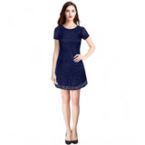 Blue Rasal solid round neck cap sleeve dress, women's fashion on mannequin