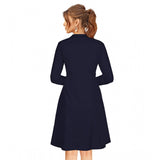 Blue knitting stretch dress, solid round neck, full sleeve