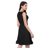 Women's Polyester Solid Round Neck Sleeveless Dress (Black)