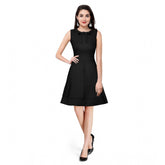 Black polyester sleeveless knee-length dress for women